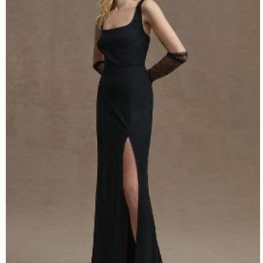 BHLDN Ashland Square-Neck Stretch Crepe Side-Slit Gown
